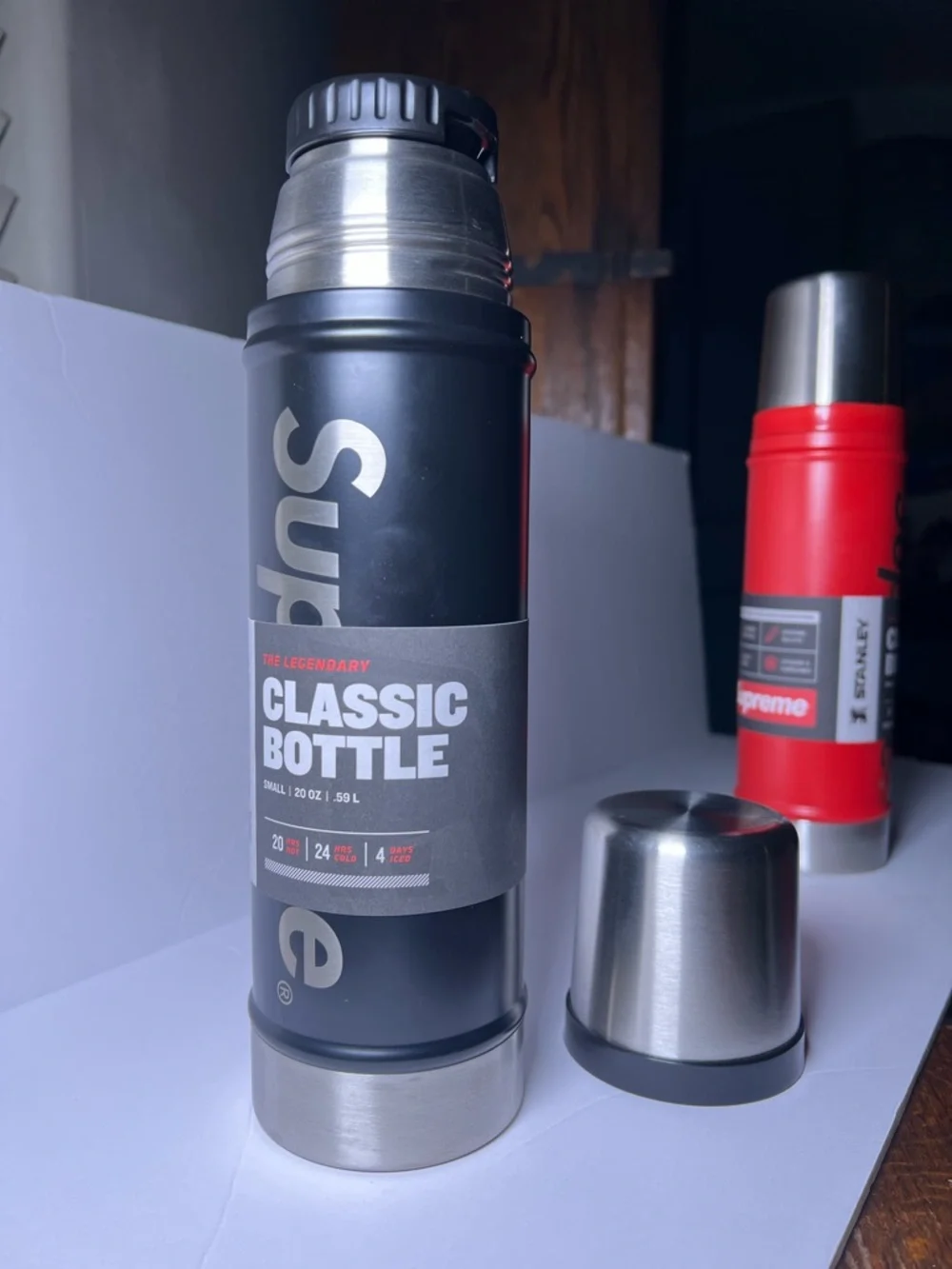 Supreme x Stanley Classic Bottle 20oz Thermos Red + Black Stainless Steel - Picture 12 of 14